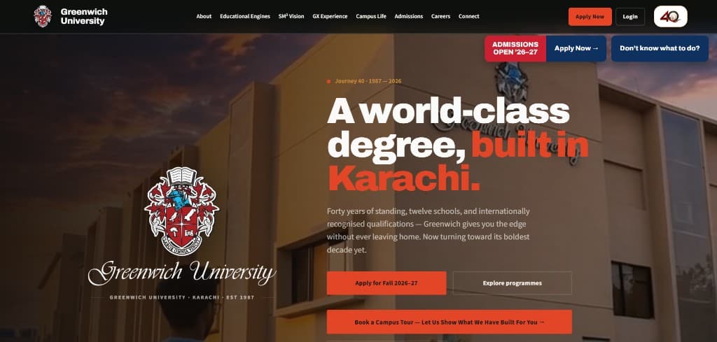 Greenwich University website homepage by Ayan Habib